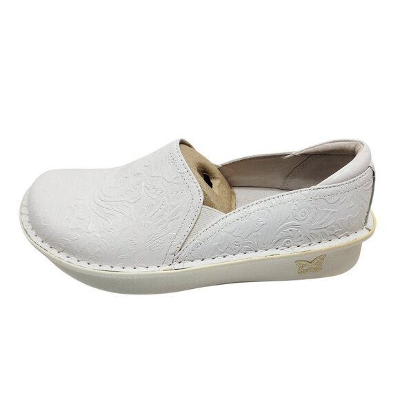 Alegria Womens Debra White Tooled Slip-On Nursing Shoes 39W Comfortable Leather - Picture 5 of 13